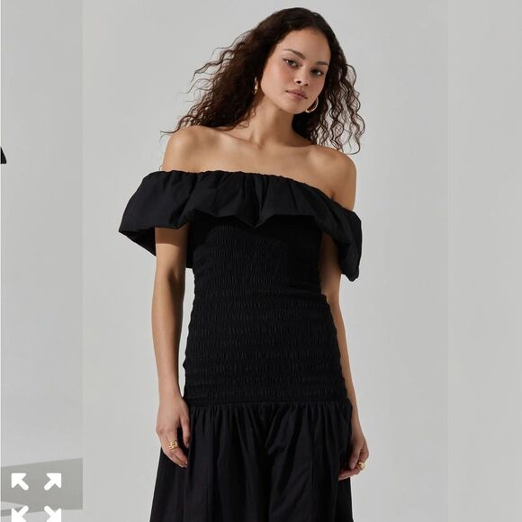 ASTR Shirred Off Shoulder Ruffle Dress Black Size XS - Picture 3 of 13